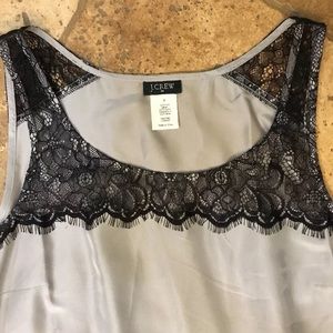 J.CREW 100% SILK TANK CAMI SILVERY GRAY BLK LACE